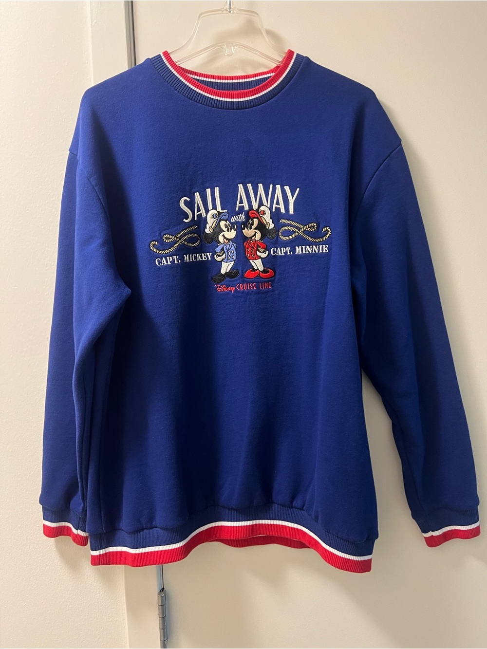 Disney Cruise Blue 'Sail Away' Crewneck Sweater with Red & White Trim